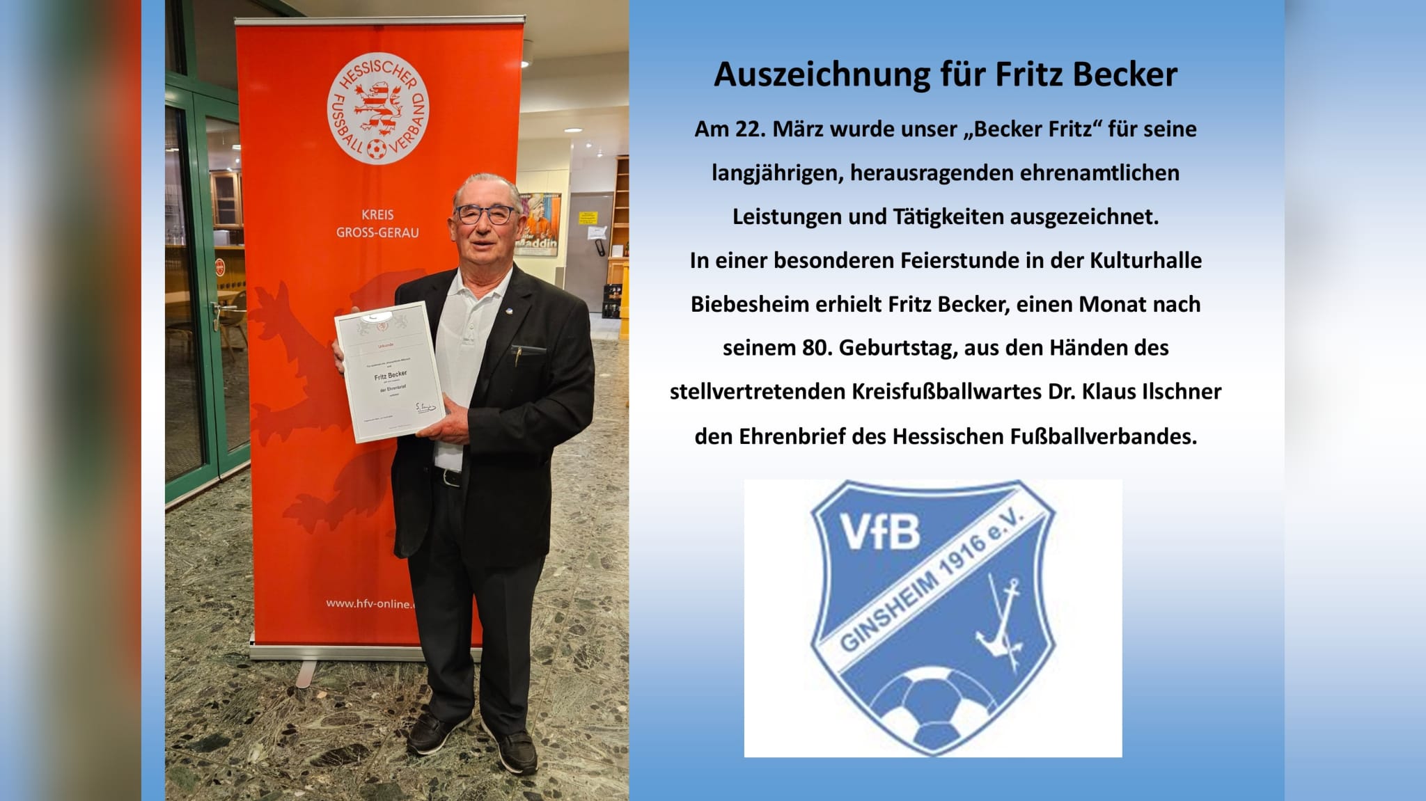 Read more about the article Ehrenbrief des Hessischen Fußballverbandes für Fritz Becker