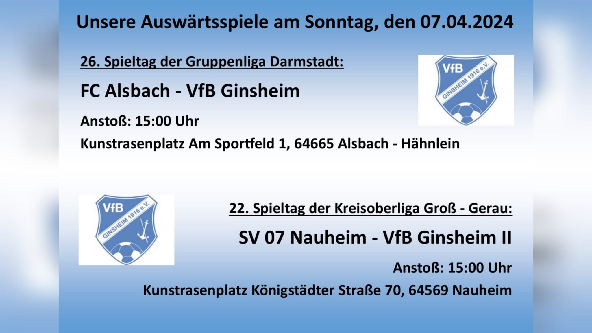 You are currently viewing Auswärtsspiele 1. Mannschaft und U23 am Sonntag, den 07.04.2024