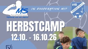 Mehr über den Artikel erfahren Herbstcamp 12.-16.10. für 5-14 Jährige – MS SoccerPerformance mit VfB Ginsheim