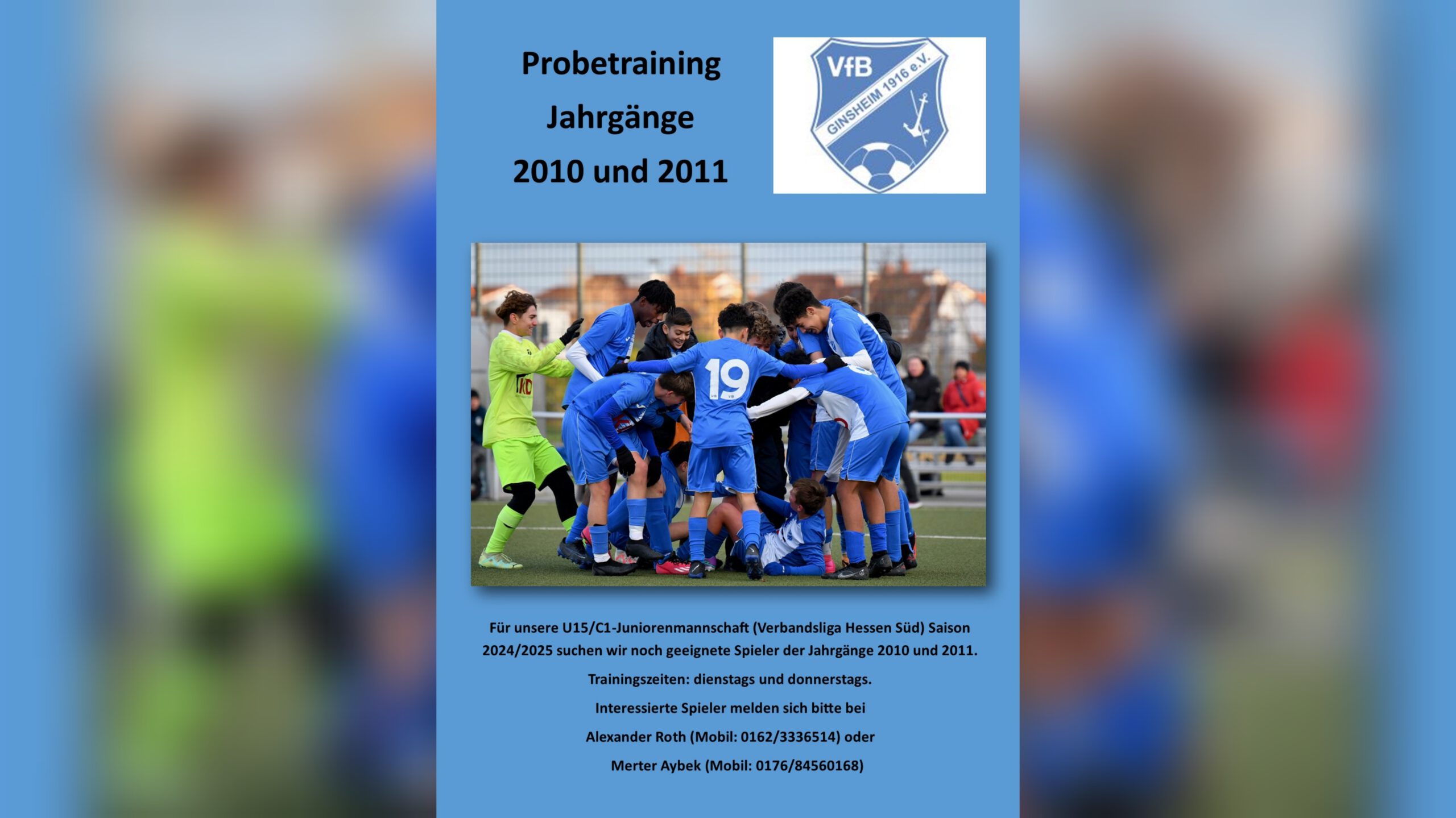 Read more about the article Probetraining U15/C1 Verbandsliga Jahrgänge 2010/2011